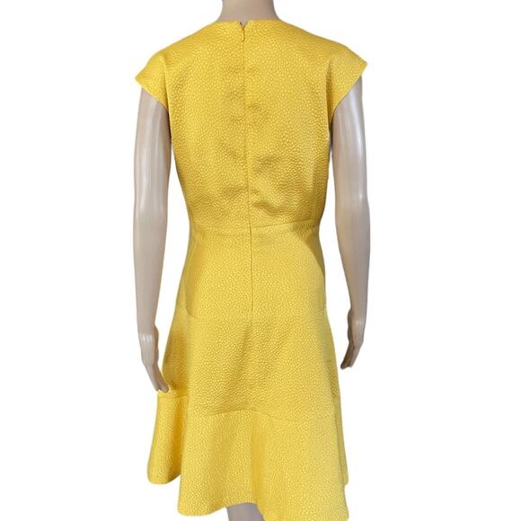 Anne Klein Mini Dress 8 Cocktail Wedding Textured A-Line Zip Cap Sleeve Yellow - Picture 2 of 15